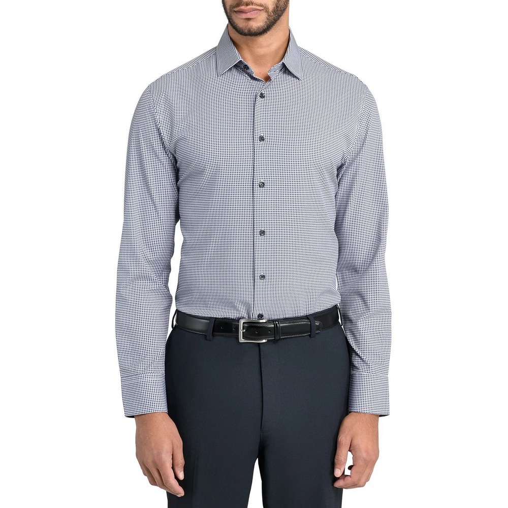 Con.Struct Slim Fit Dress Shirt XL 17-17.5 Black White Gingham 4-Way Stretch